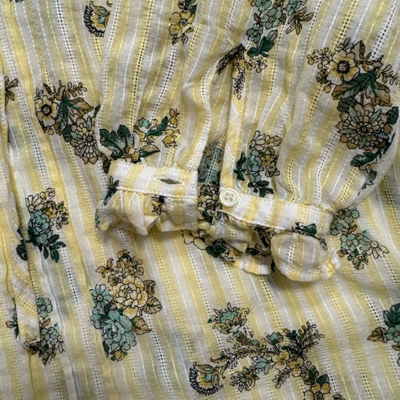 Loft Floral Tie Neck Button Up Blouse Yellow Size Large yellow white striped - Picture 6 of 9